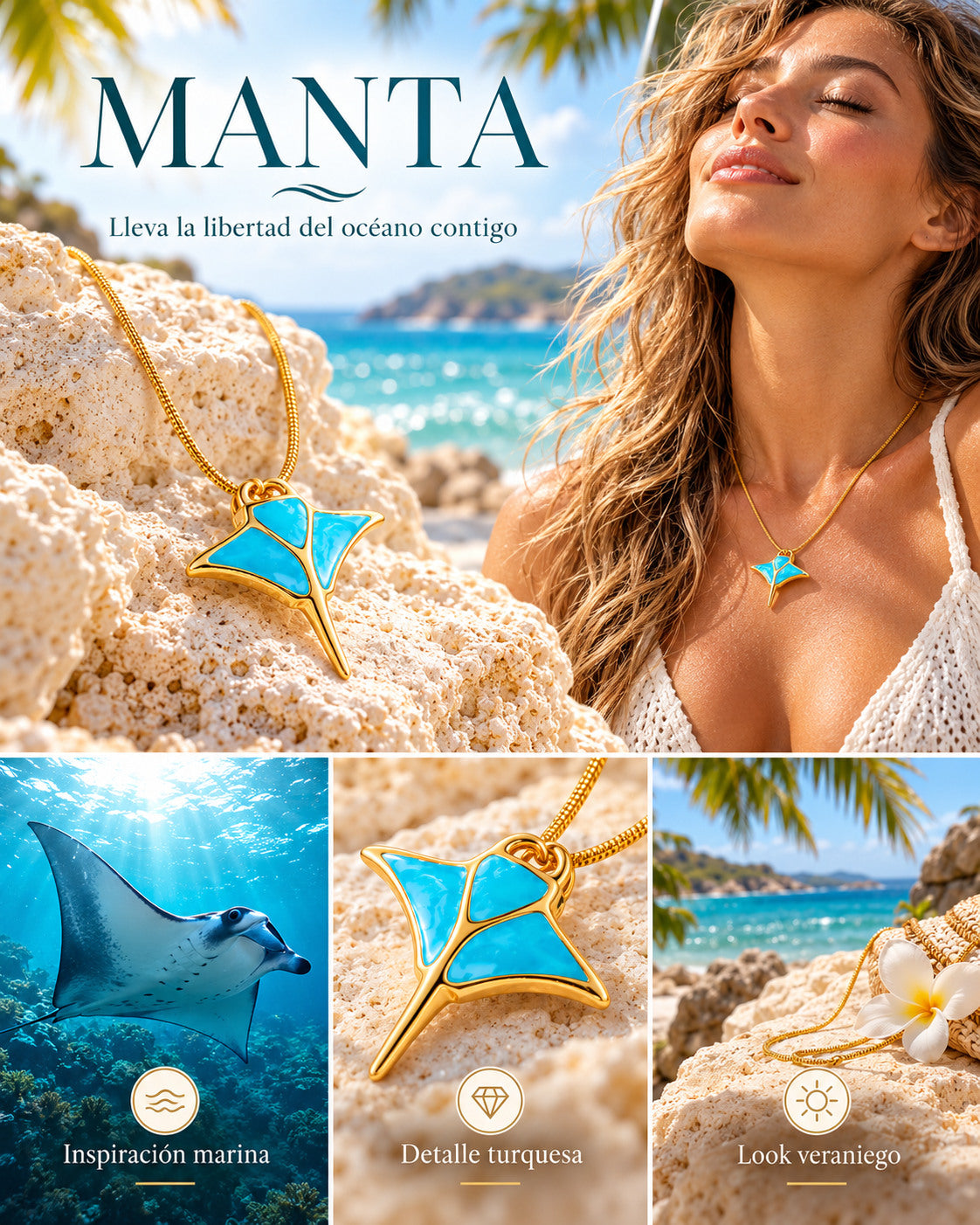 MANTA — Collar Mantarraya Turquesa