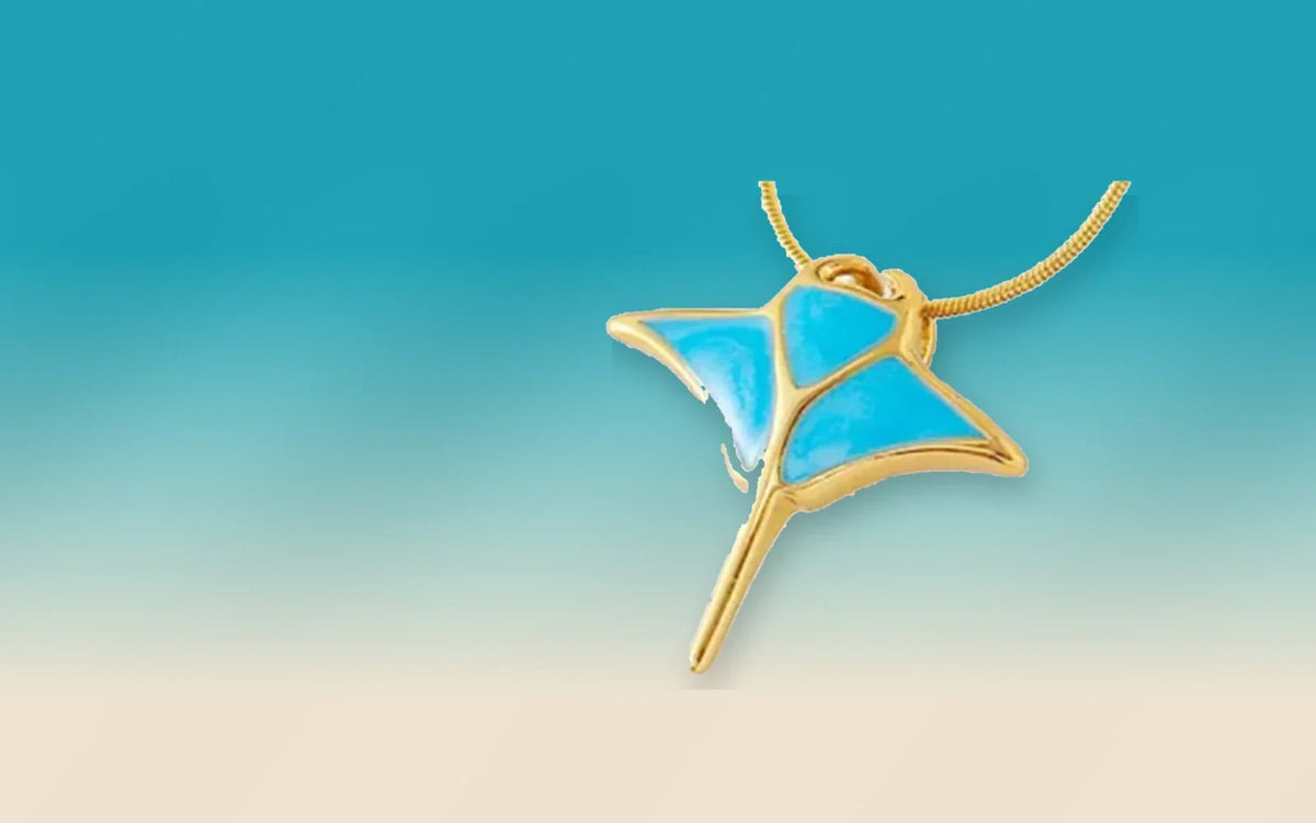 Colgante MANTA de mantarraya dorado y turquesa